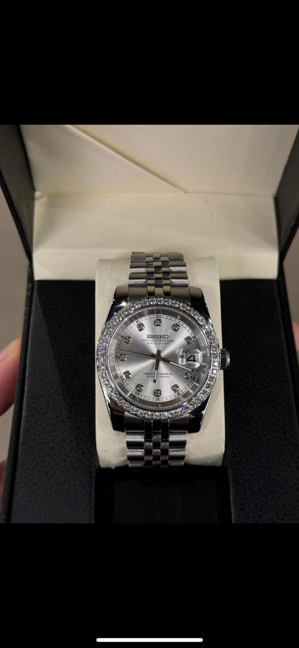 Seiko Mod Datejust – Grey Diamond Dial with Iced Bezel Automatic