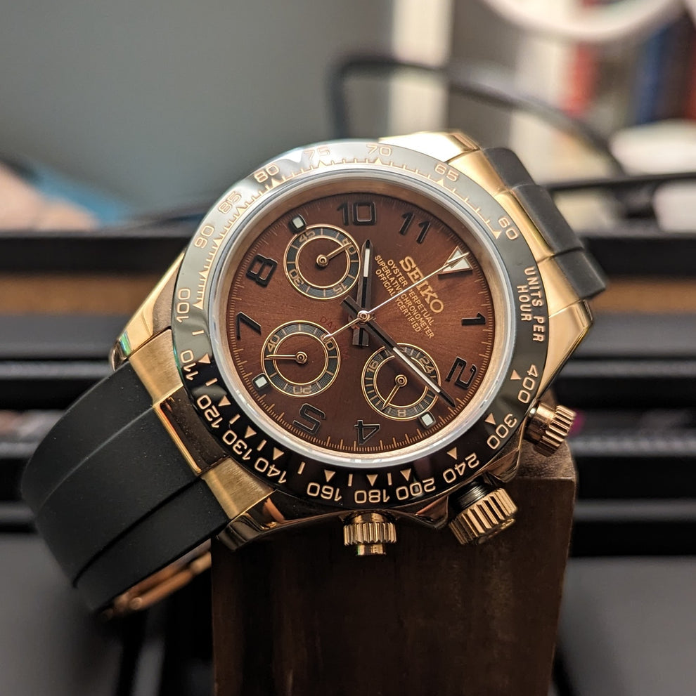 Seiko Daytona Style Chronograph Mod – Brown Sunburst / Rose Gold / Rubber