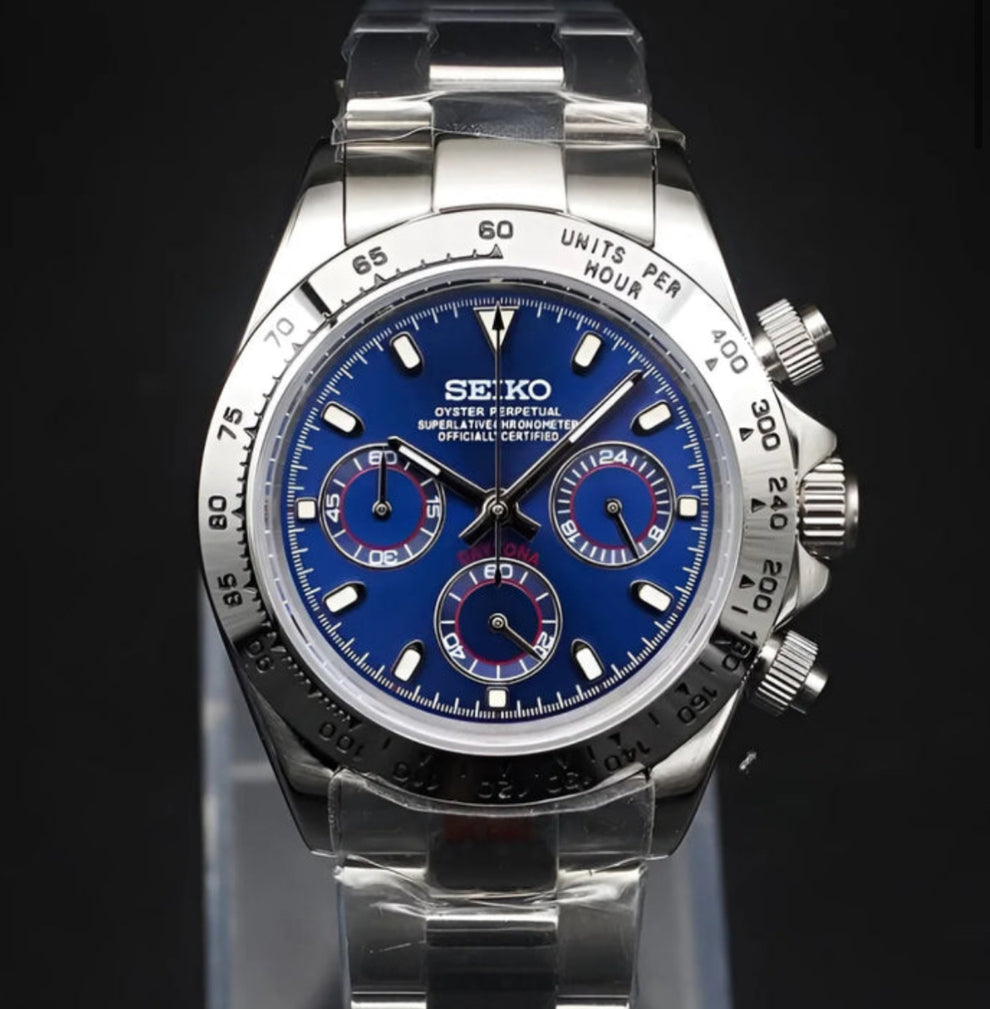Seiko Daytona Homage Mod - Stunning Blue Dial, 904L Steel, Quartz Chronograph