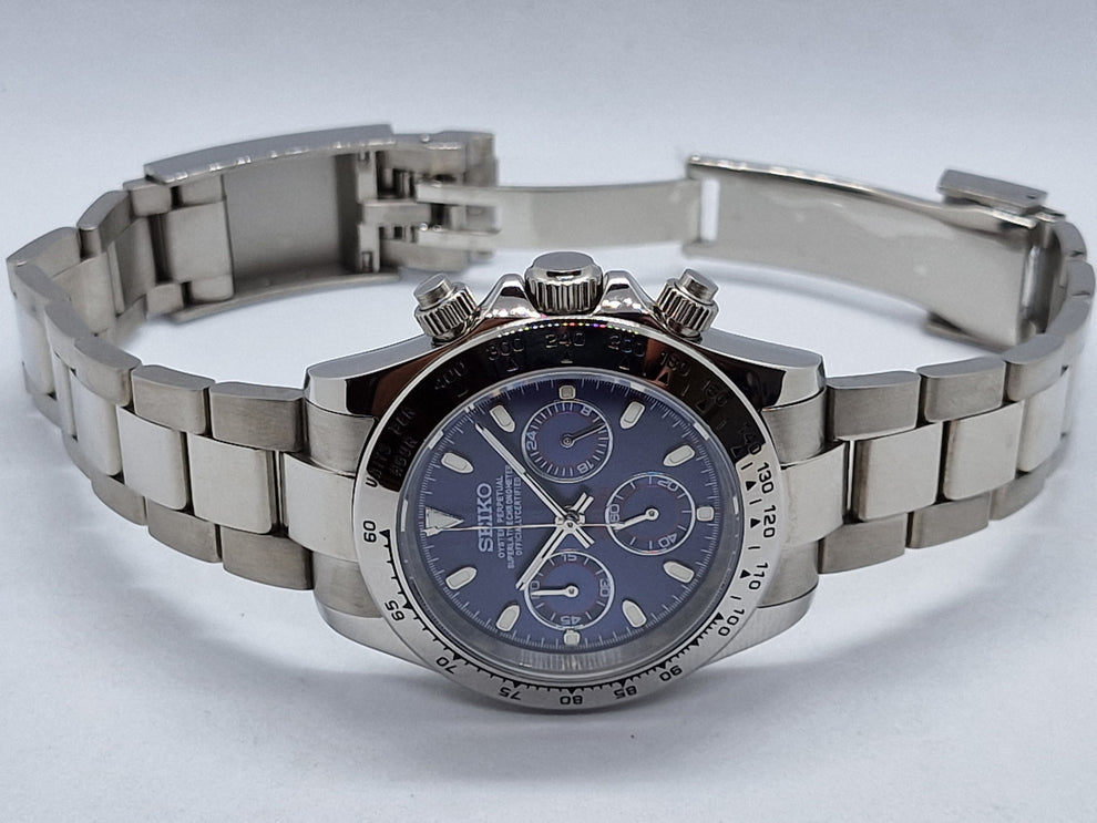 Seiko Daytona Homage Mod - Stunning Blue Dial, 904L Steel, Quartz Chronograph