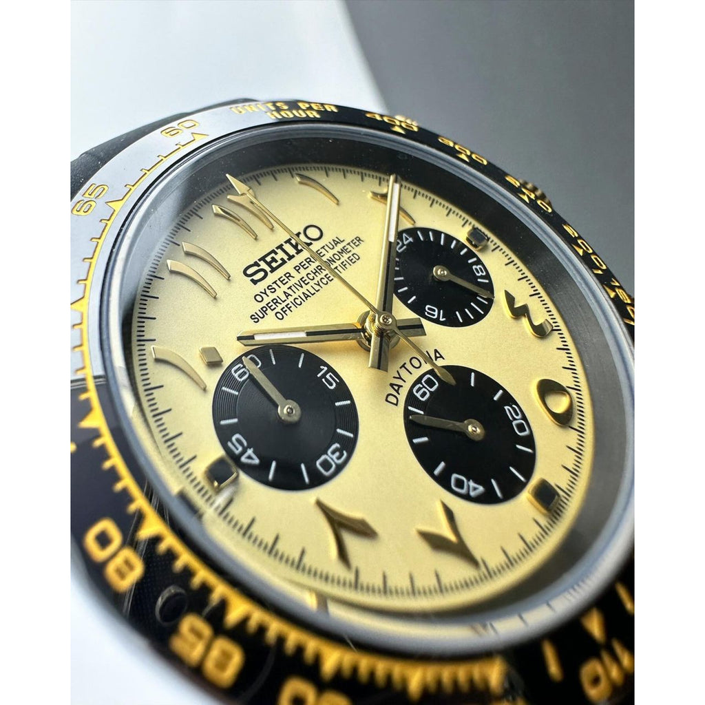 Seiko Mod “Gold Panda Daytona Style” Black PVD Chronograph on Rubber