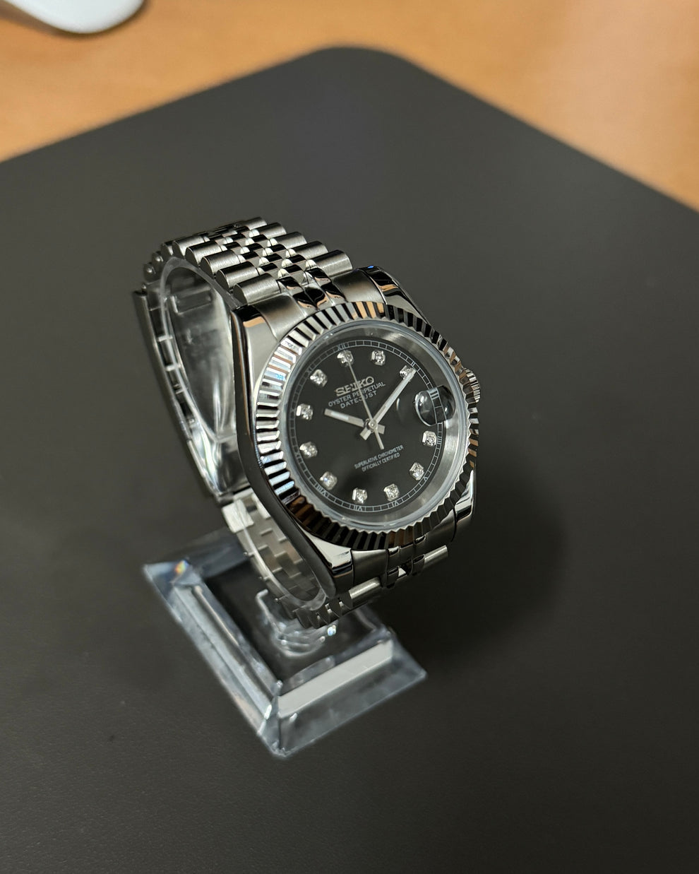 Seiko Mod Datejust – Black Diamond Dial Jubilee Automatic
