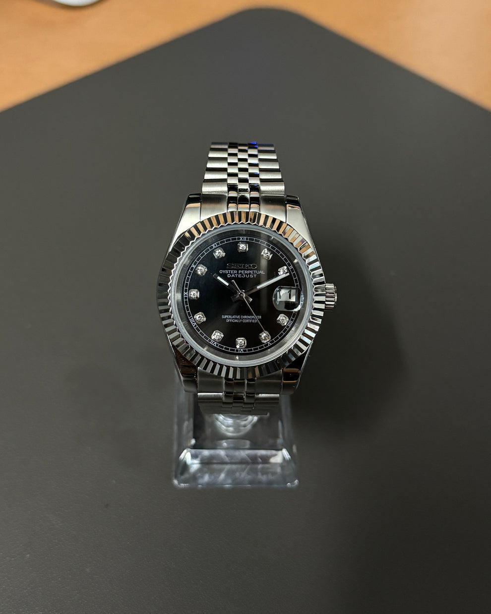 Seiko Mod Datejust – Black Diamond Dial Jubilee Automatic