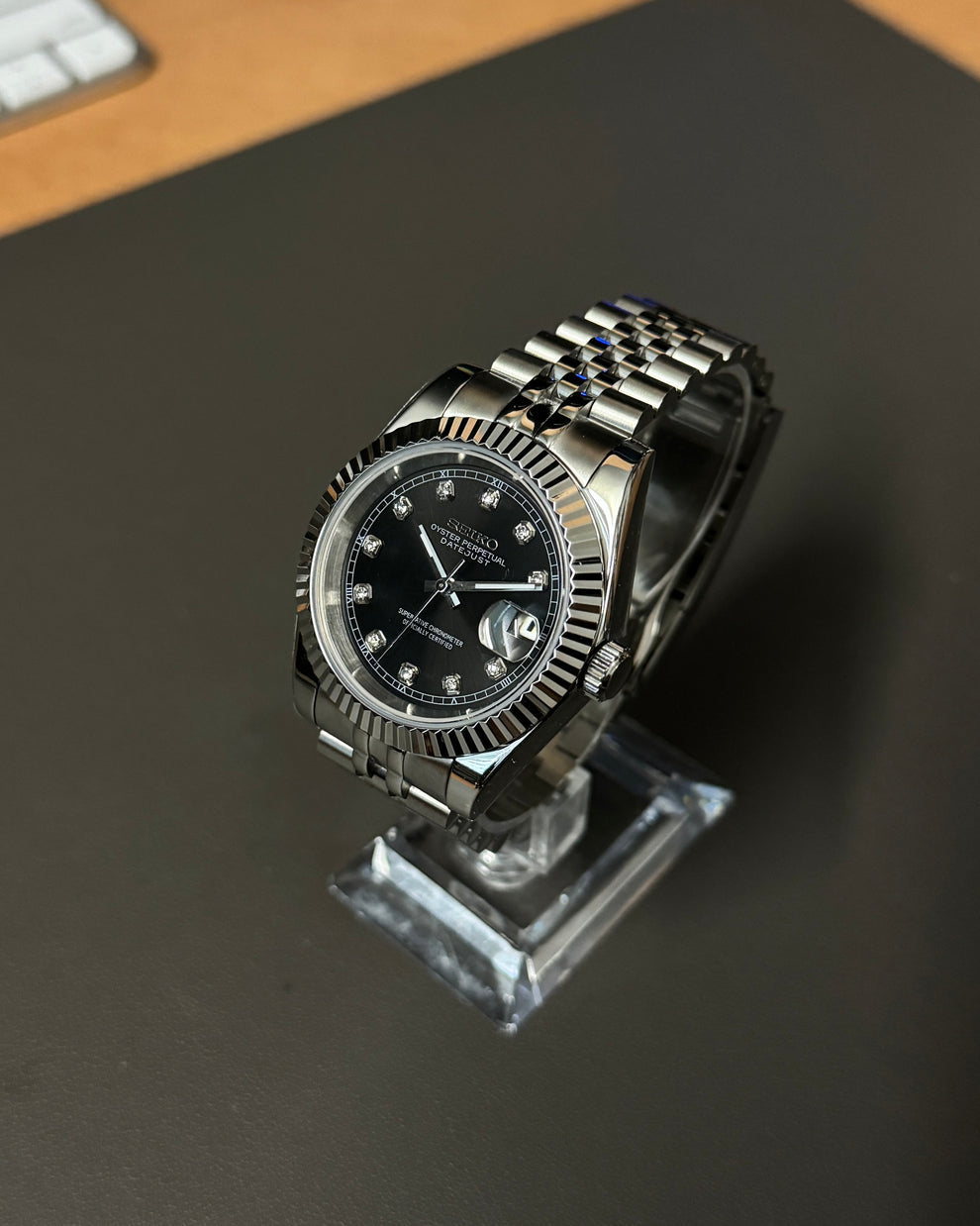 Seiko Mod Datejust – Black Diamond Dial Jubilee Automatic