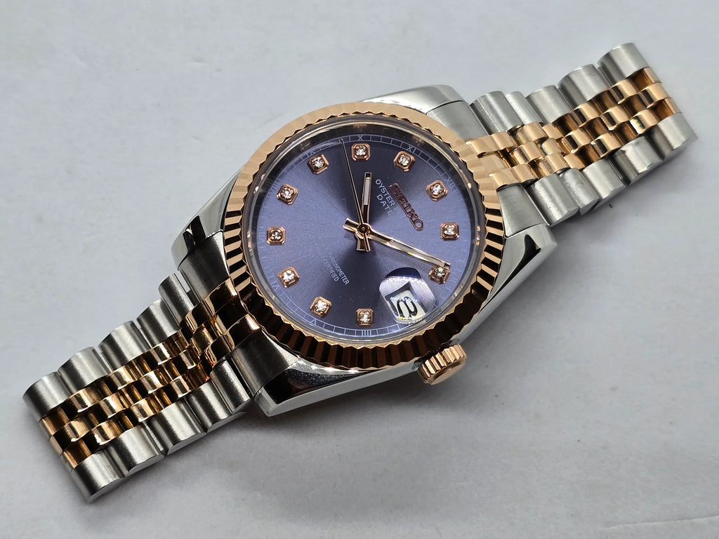 Seiko Mod Datejust Two-Tone Purple Dial with Diamond Indices on Jubilee Bracelet