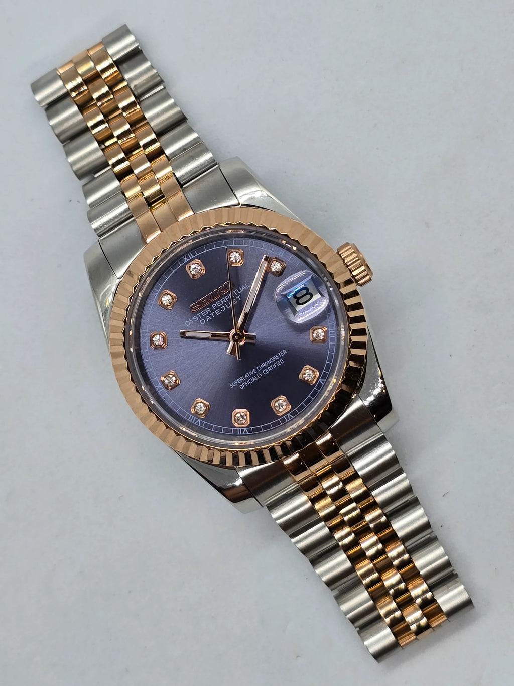 Seiko Mod Datejust Two-Tone Purple Dial with Diamond Indices on Jubilee Bracelet