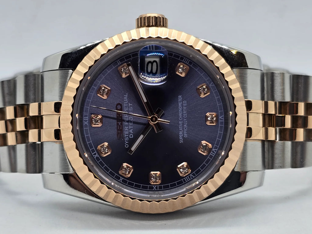 Seiko Mod Datejust Two-Tone Purple Dial with Diamond Indices on Jubilee Bracelet