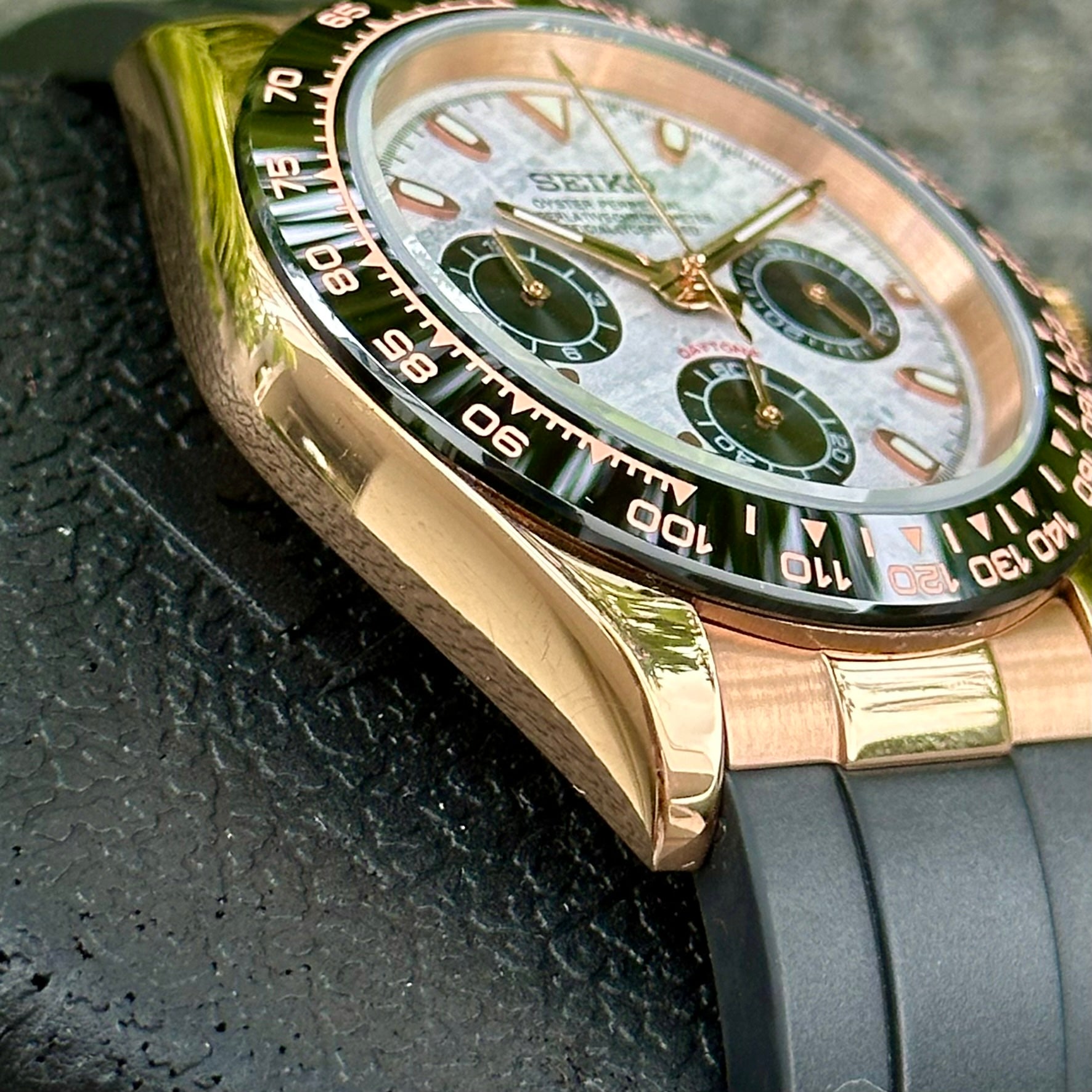 Seiko Daytona-Style VK63 Meteorite Dial Rose Gold Mod on Rubber