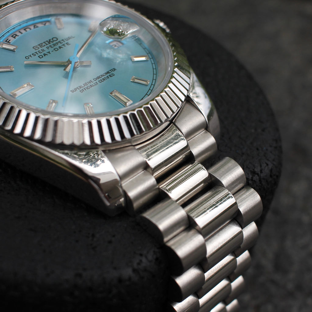 Seiko Custom Mod Oyster Perpetual Day-Date Automatic Blue Dial Luxury Watch
