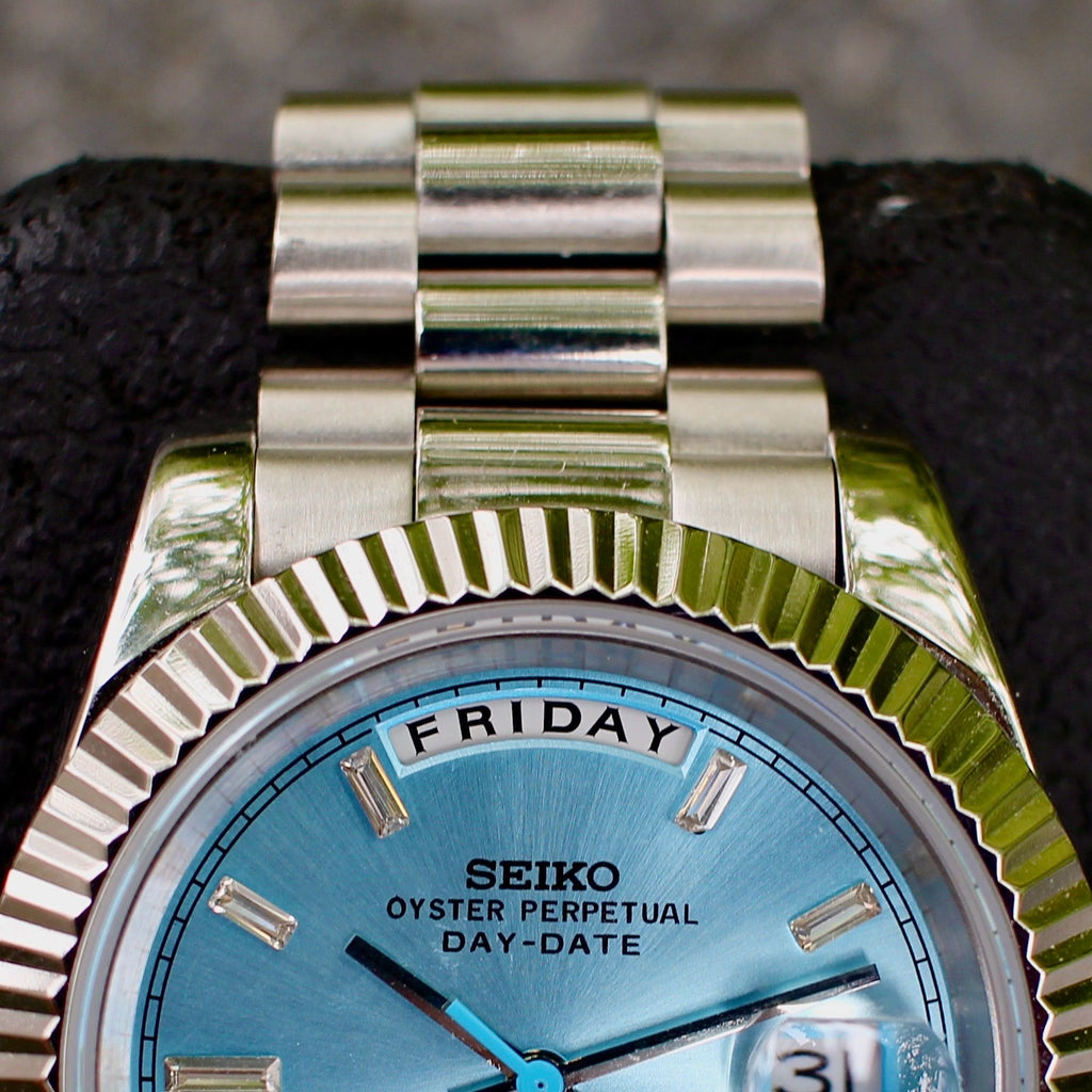 Seiko Custom Mod Oyster Perpetual Day-Date Automatic Blue Dial Luxury Watch