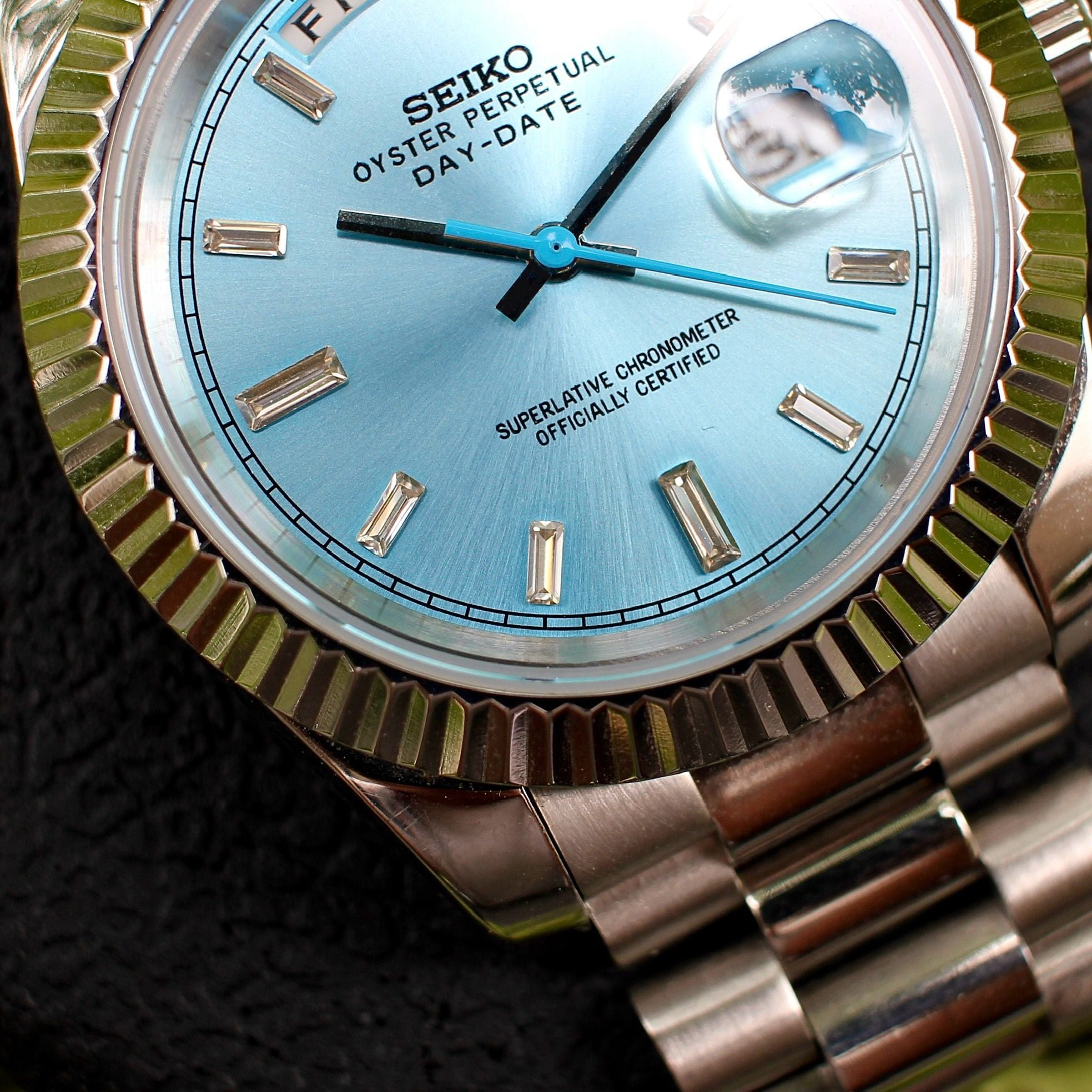 Seiko Custom Mod Oyster Perpetual Day-Date Automatic Blue Dial Luxury Watch