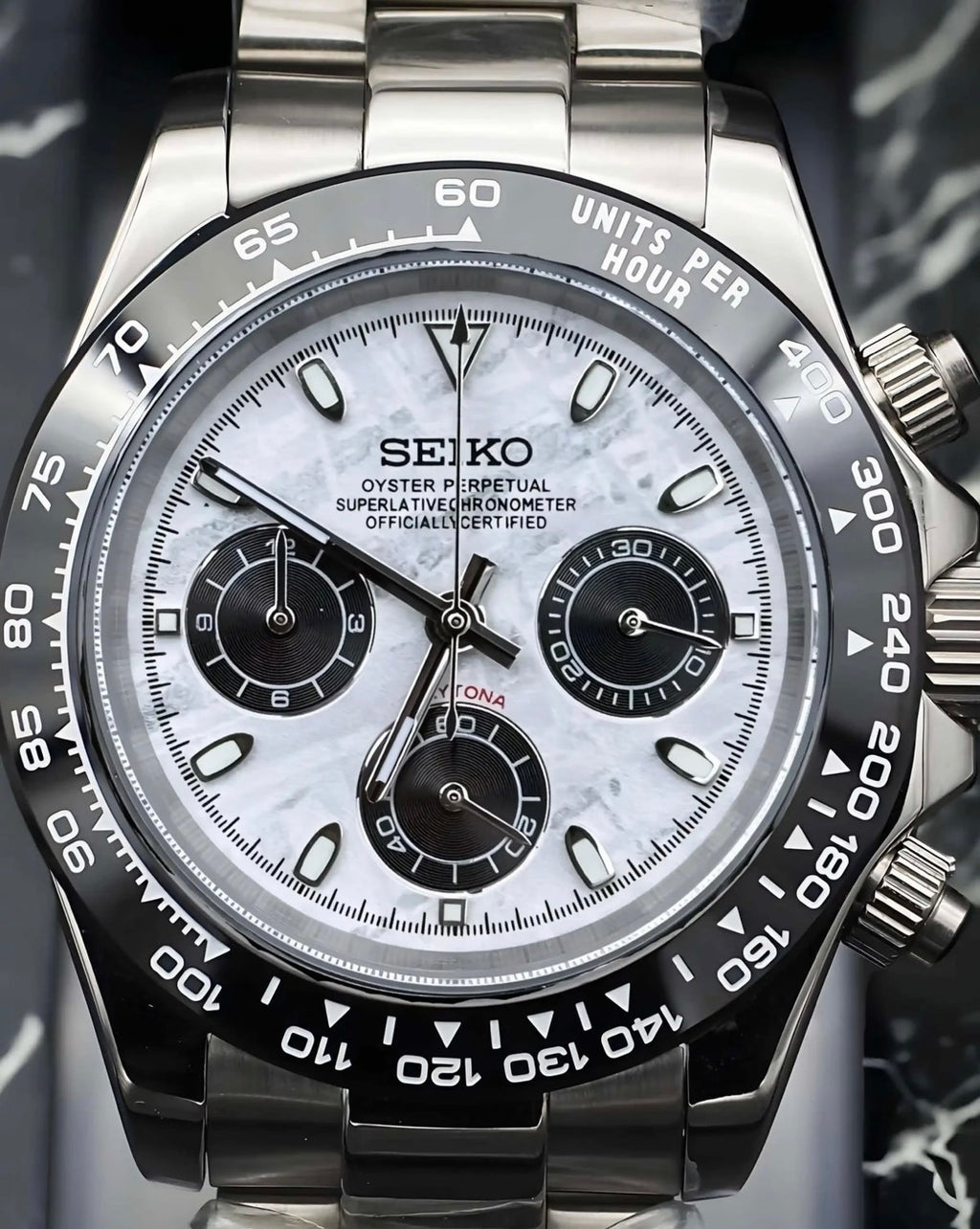 SikVivo Custom Seiko Daytona — "White Marble" Chronograph