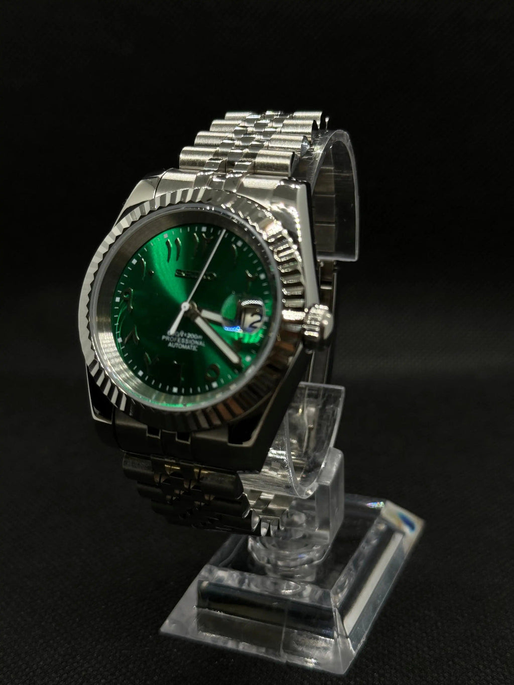 Seiko Mod Datejust Stainless Steel Green Arabic Dial NH35 on Jubilee Bracelet