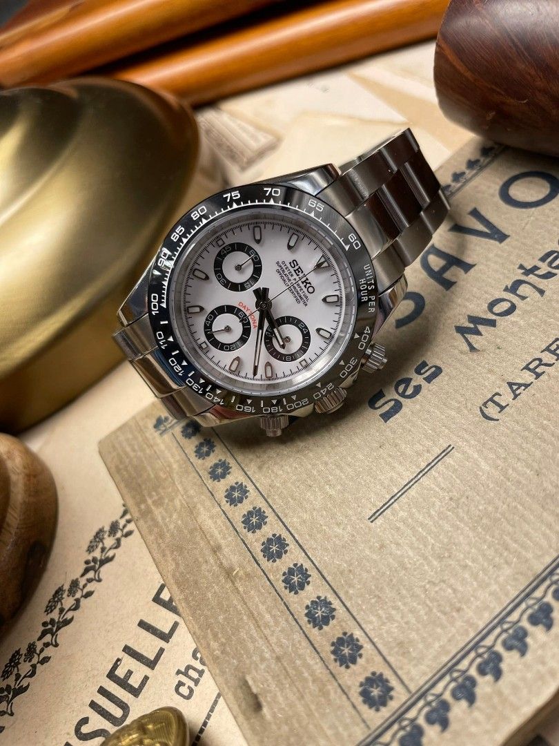 Seiko Custom Daytona Chronograph Mod - White Panda Dial, Ceramic Bezel, NH35 Auto