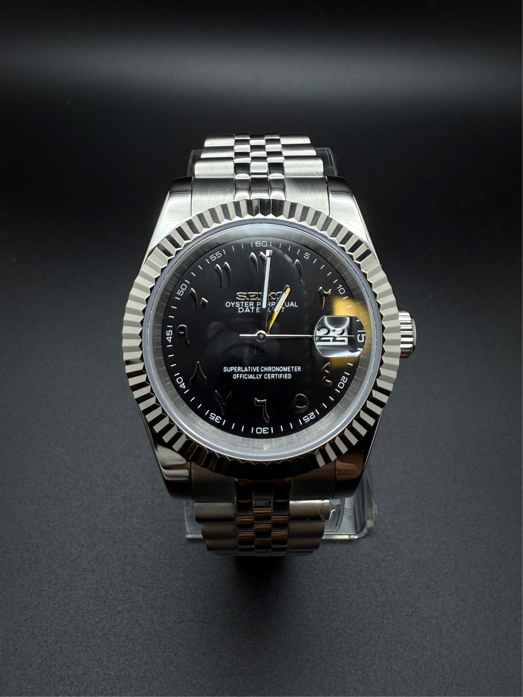 Seiko Mod Datejust Stainless Steel Black Arabic Dial on Jubilee Bracelet