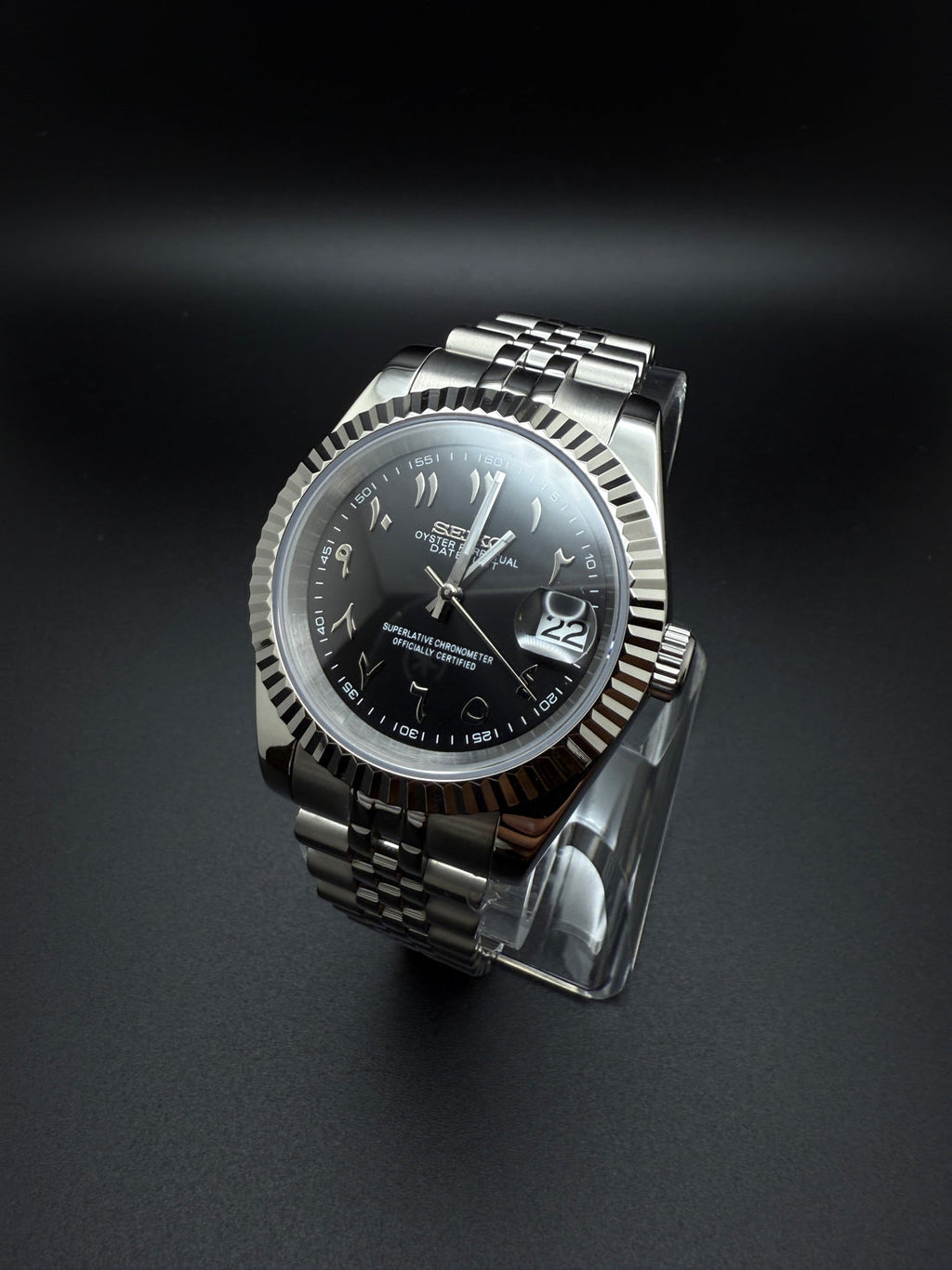 Seiko Mod Datejust Stainless Steel Black Arabic Dial on Jubilee Bracelet