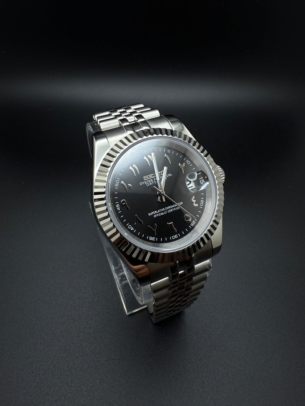 Seiko Mod Datejust Stainless Steel Black Arabic Dial on Jubilee Bracelet