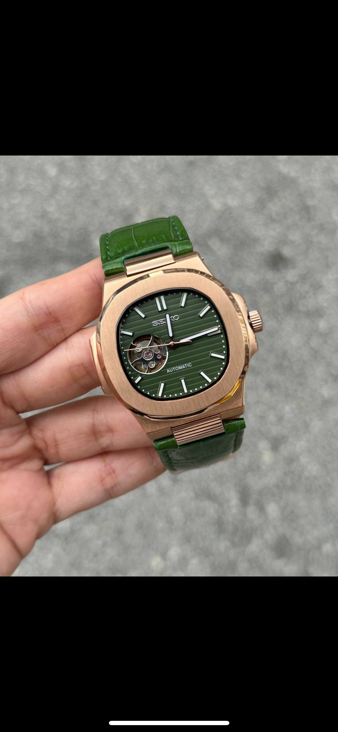 SeikMod Nautilus Mod Open Heart Rose Gold Green Dial Automatic
