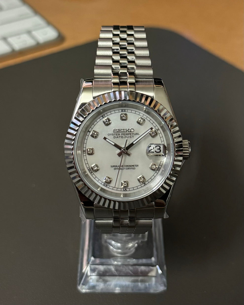 Seiko Mod Datejust – White Diamond Dial Jubilee Automatic