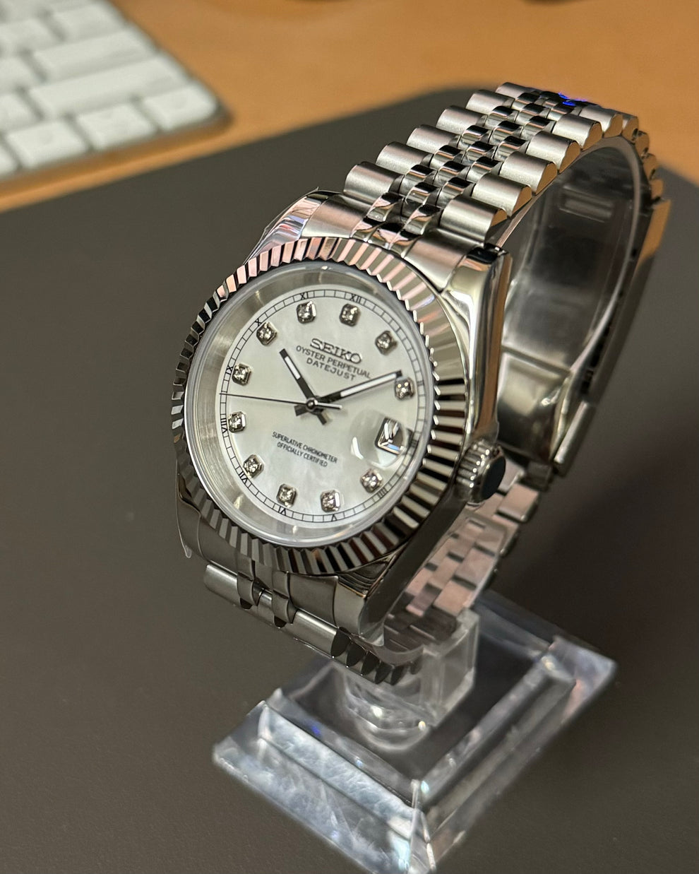 Seiko Mod Datejust – White Diamond Dial Jubilee Automatic