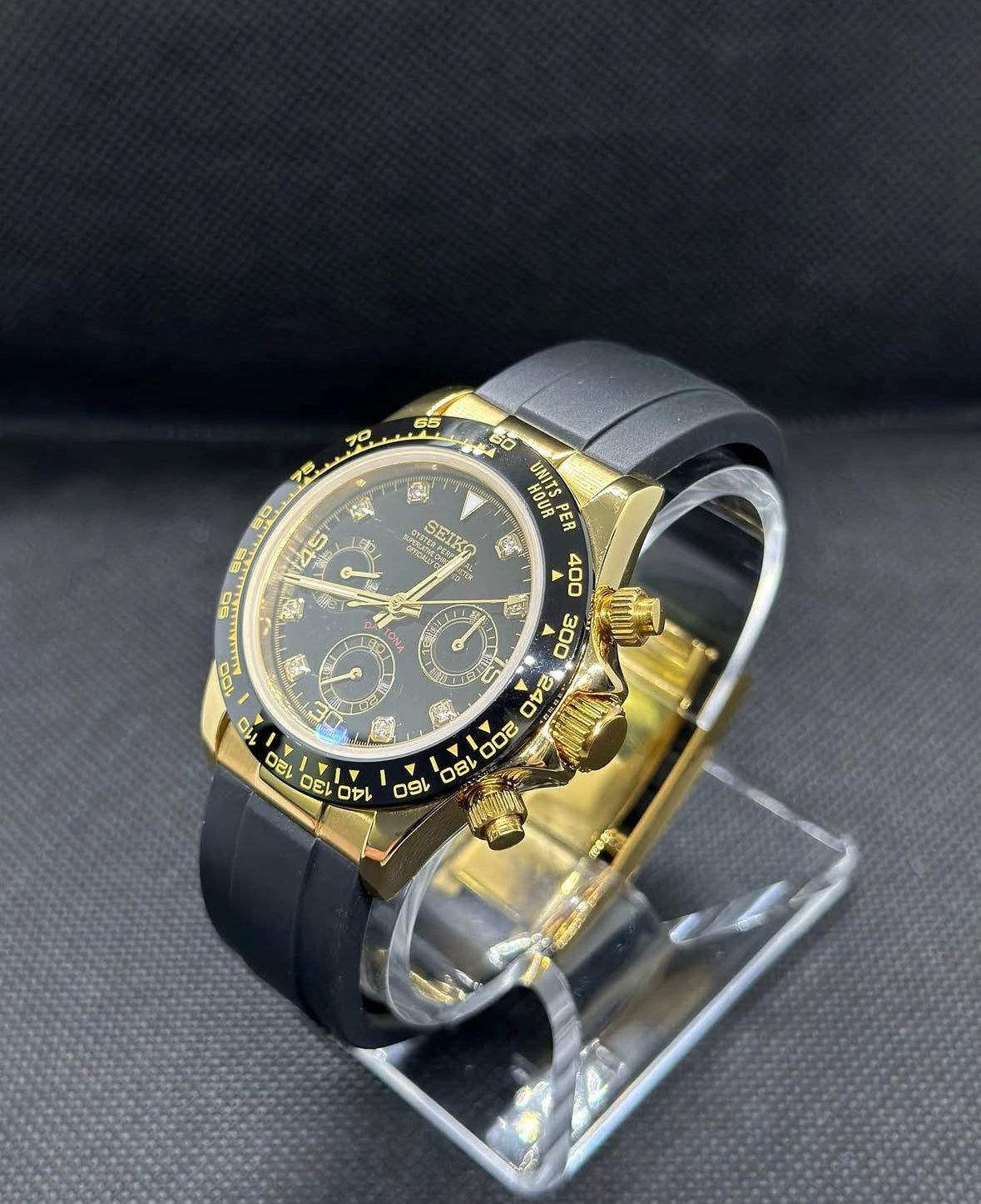 Seiko Daytona “Gold/Black Diamond” Mod – Chronograph Look on Rubber Strap