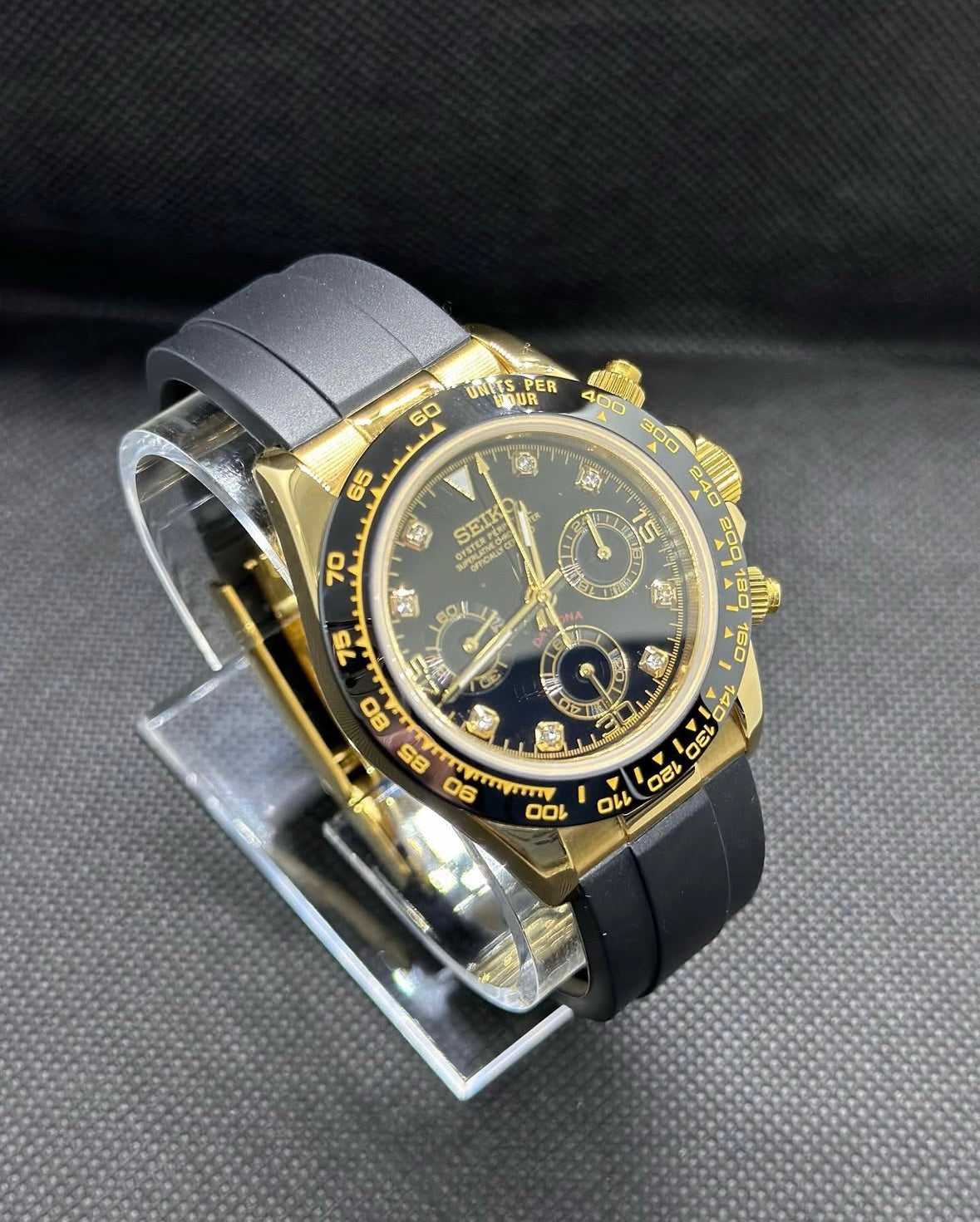 Seiko Daytona “Gold/Black Diamond” Mod – Chronograph Look on Rubber Strap