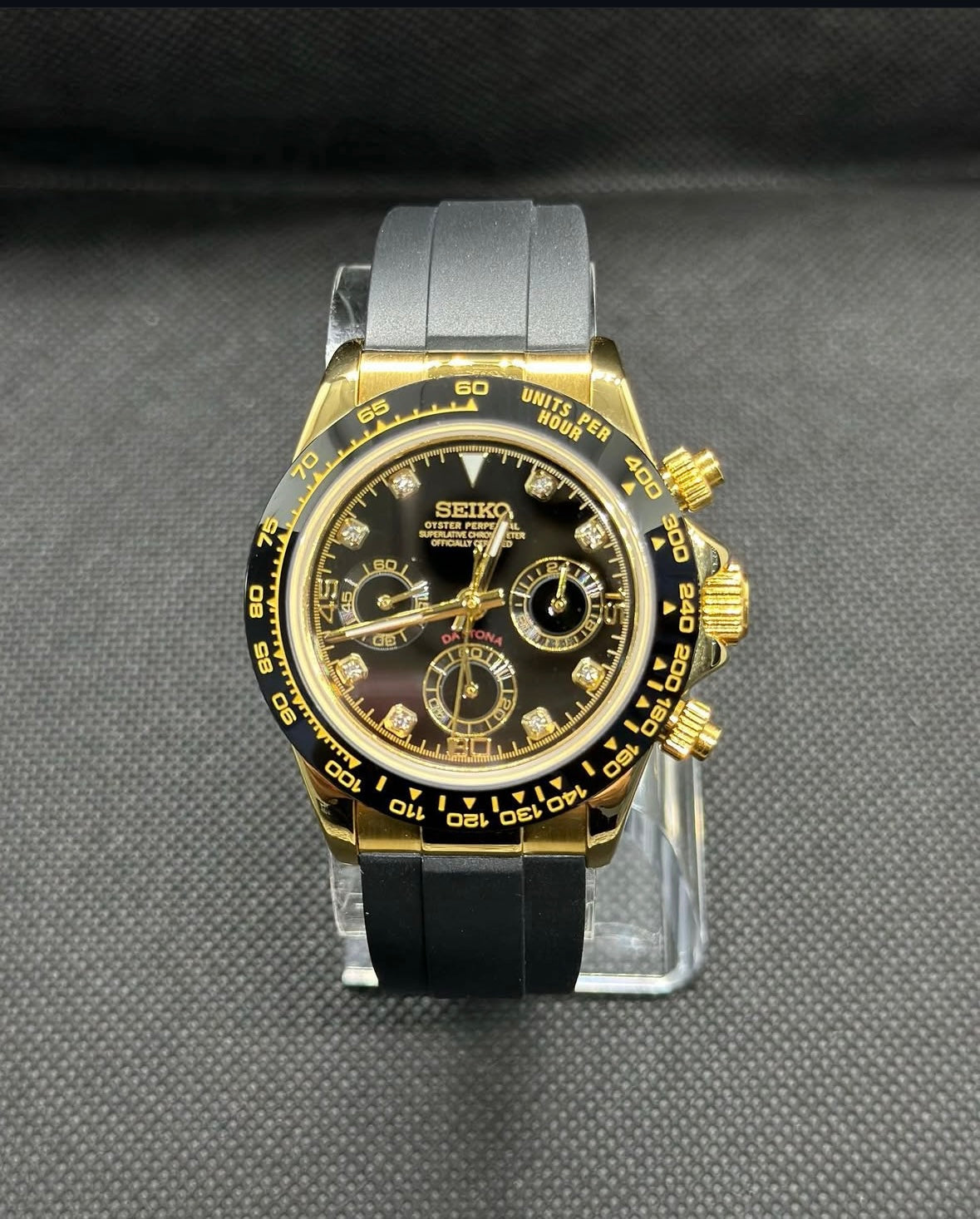 Seiko Daytona “Gold/Black Diamond” Mod – Chronograph Look on Rubber Strap