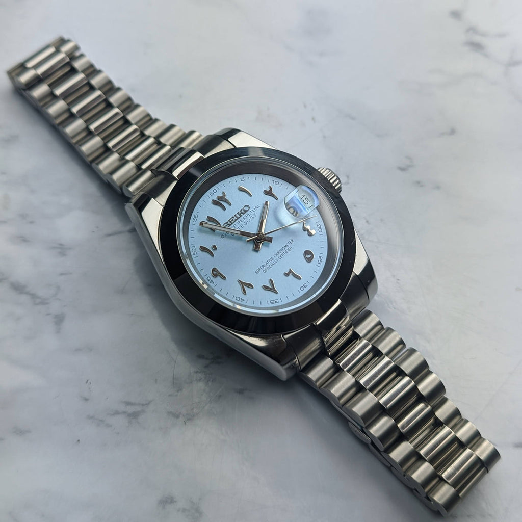 Seiko Mod Datejust Ice Blue Arabic Dial NH35 on Stainless Steel Oyster Bracelet