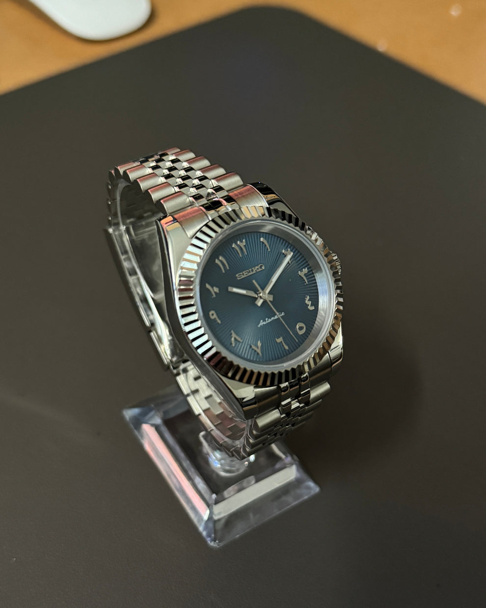 Seiko Mod Datejust Stainless Steel Ice Blue Arabic Dial NH35 on Jubilee Bracelet