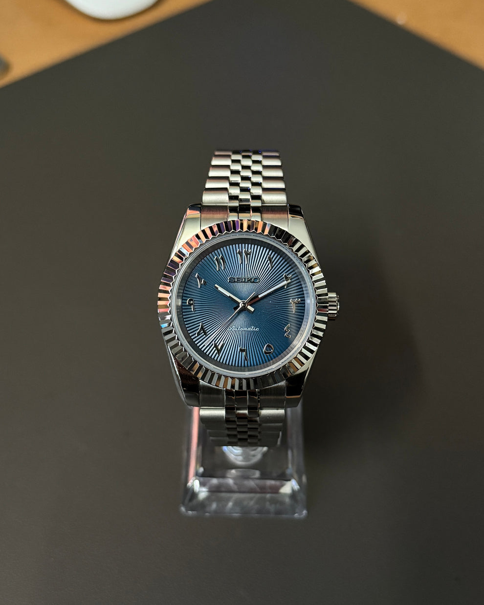 Seiko Mod Datejust Stainless Steel Ice Blue Arabic Dial NH35 on Jubilee Bracelet