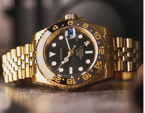 Seiko Custom Mod GMT Master II Goldtone Black Dial - NH34 Automatic Diver