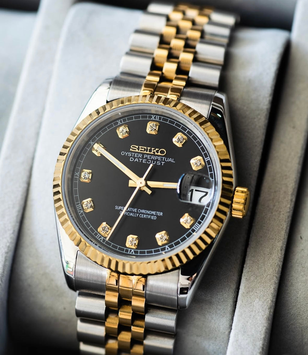 Seiko Mod Datejust – Two‑Tone Black Diamond Jubilee Automatic