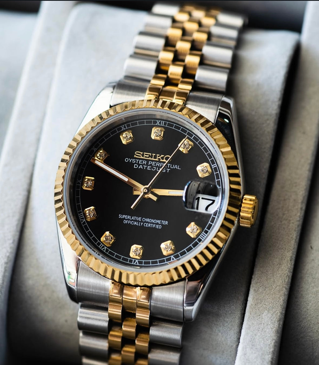 Seiko Mod Datejust – Two‑Tone Black Diamond Jubilee Automatic
