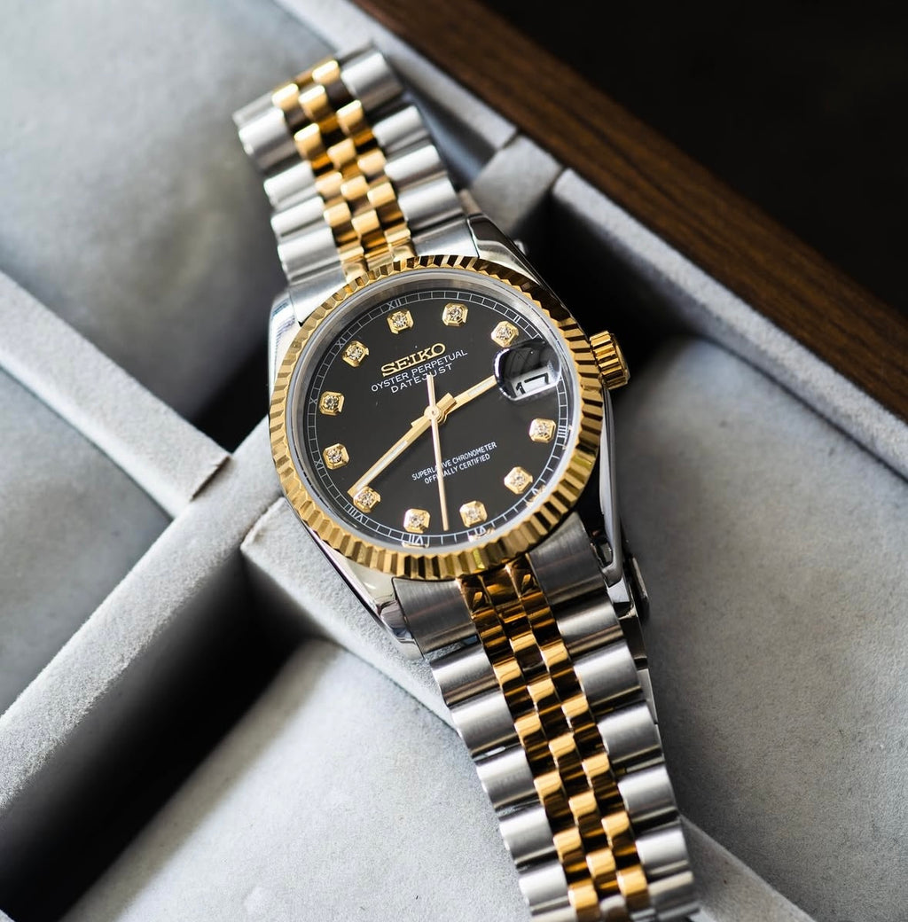 Seiko Mod Datejust – Two‑Tone Black Diamond Jubilee Automatic