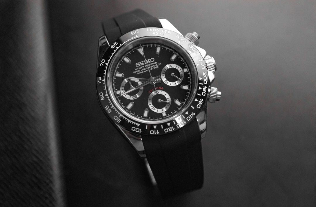 Seiko Daytona VK63 Black Dial Chronograph Mod on Rubber
