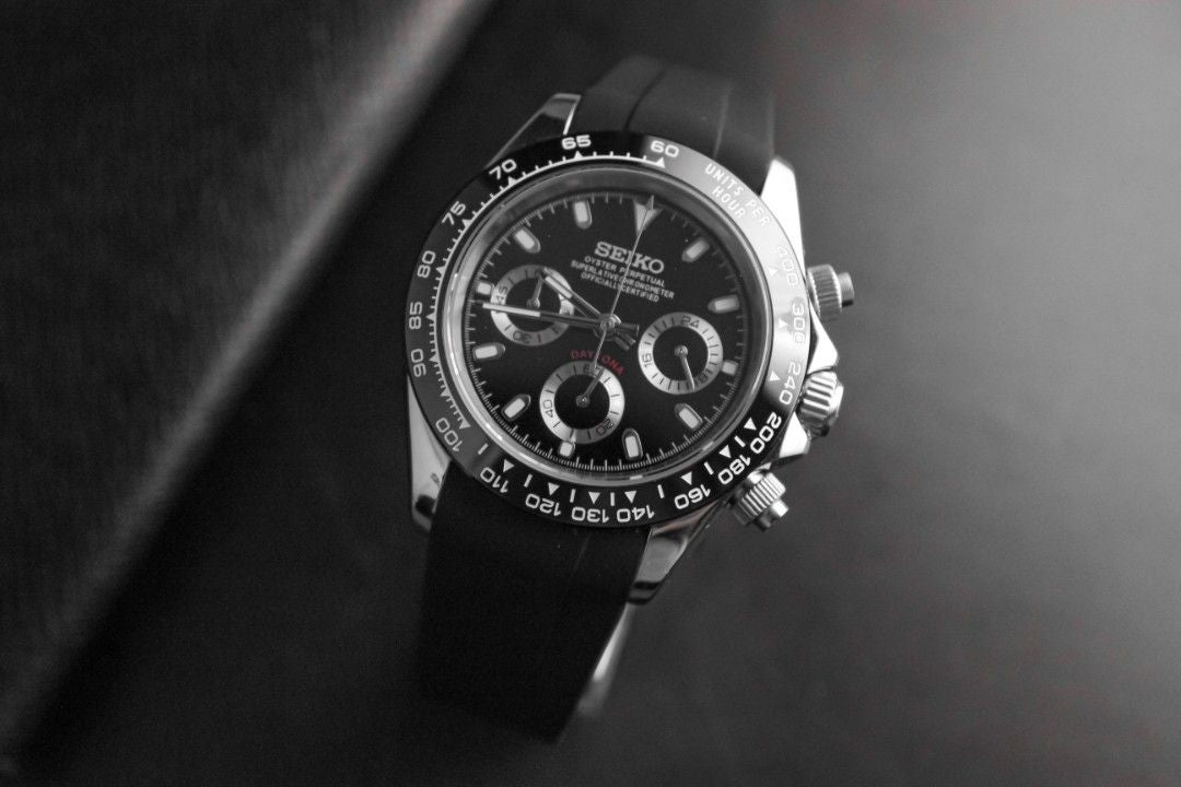Seiko Daytona VK63 Black Dial Chronograph Mod on Rubber