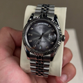 Seiko Mod Day‑Date Arabic Grey Sunburst with Diamond Hour Markers – Fluted Bezel & Jubilee Bracelet