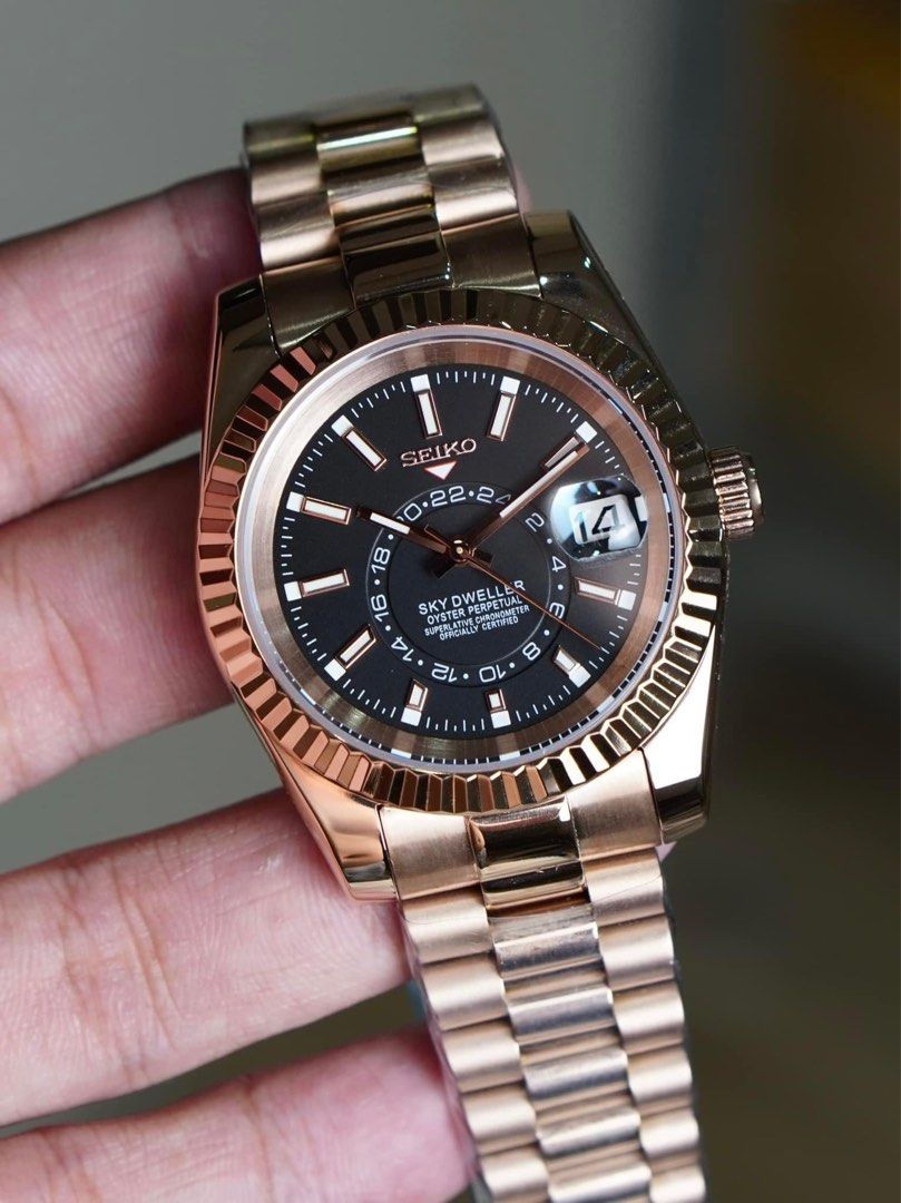 Seiko Presage Sharp Edged Series Rose Gold Custom Mod Watch - Day Date Automatic
