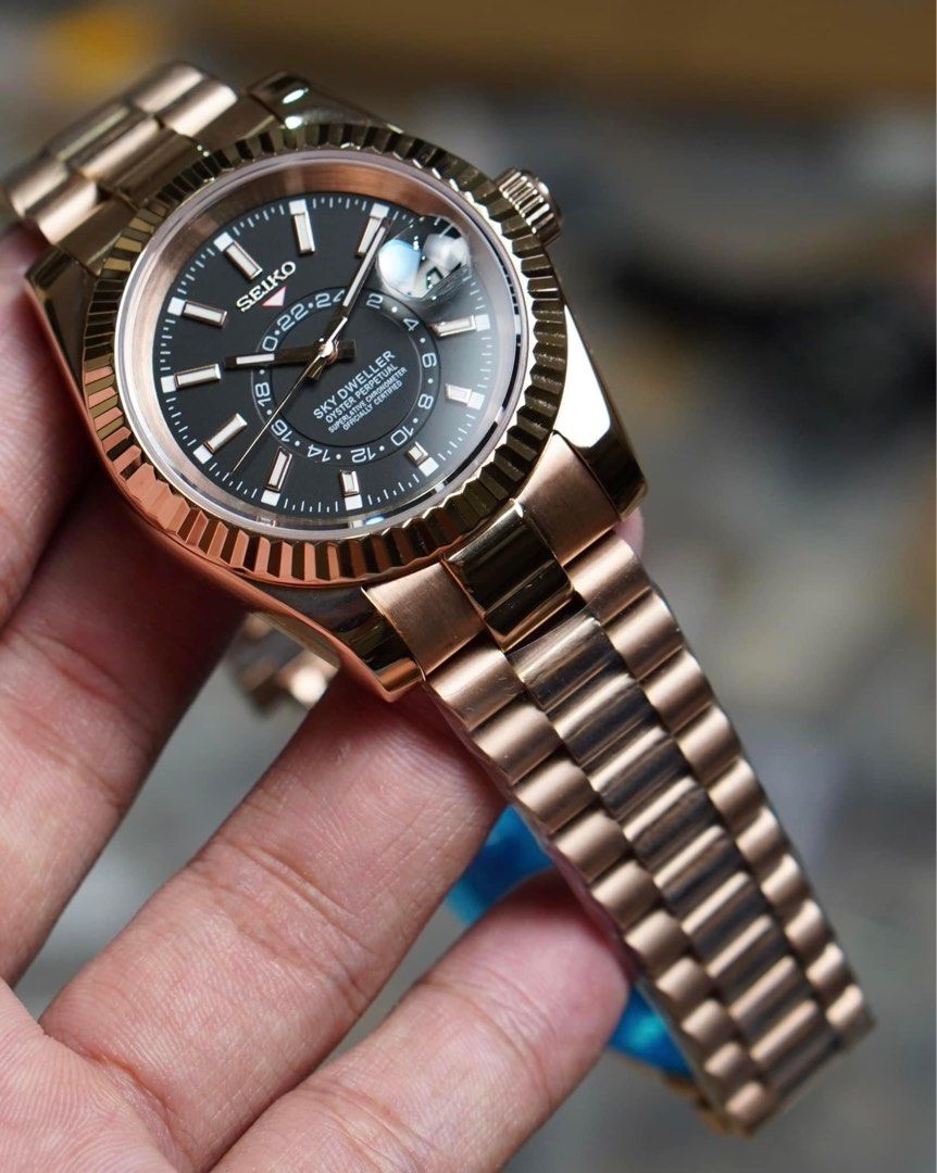Seiko Presage Sharp Edged Series Rose Gold Custom Mod Watch - Day Date Automatic