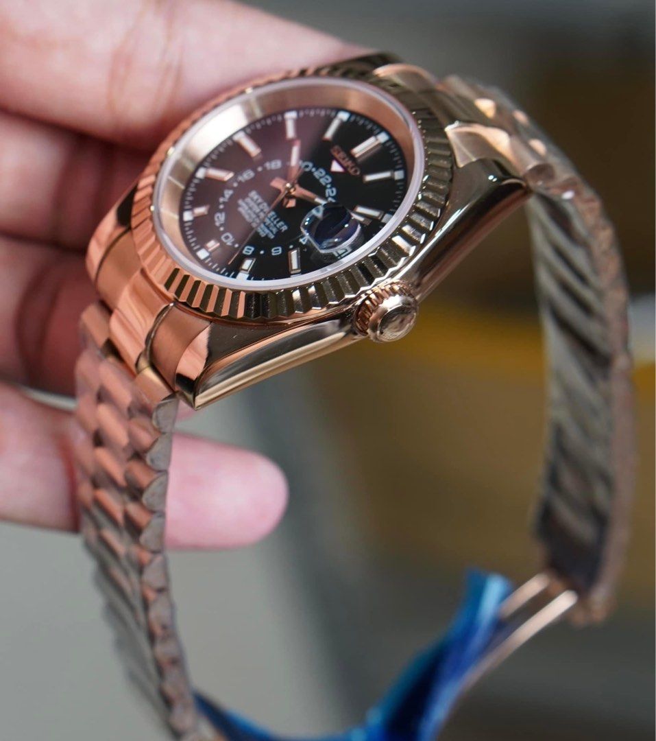 Seiko Presage Sharp Edged Series Rose Gold Custom Mod Watch - Day Date Automatic