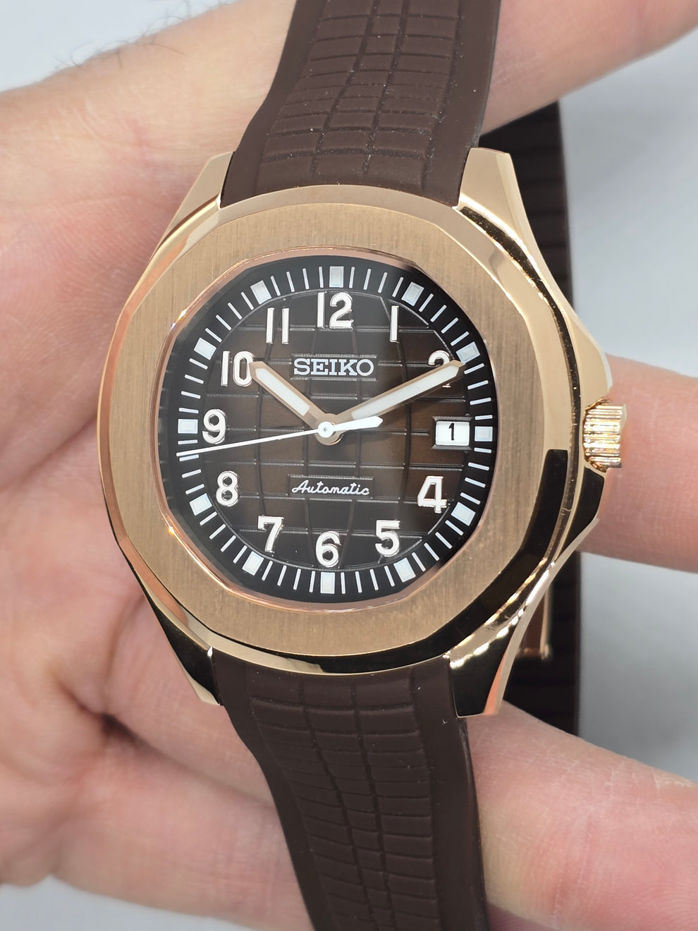 SeikMod Aquanaut NH35 Automatic Rose Gold Chocolate Dial