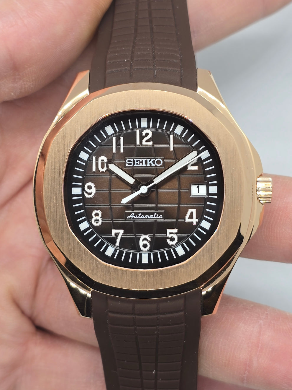 SeikMod Aquanaut NH35 Automatic Rose Gold Chocolate Dial