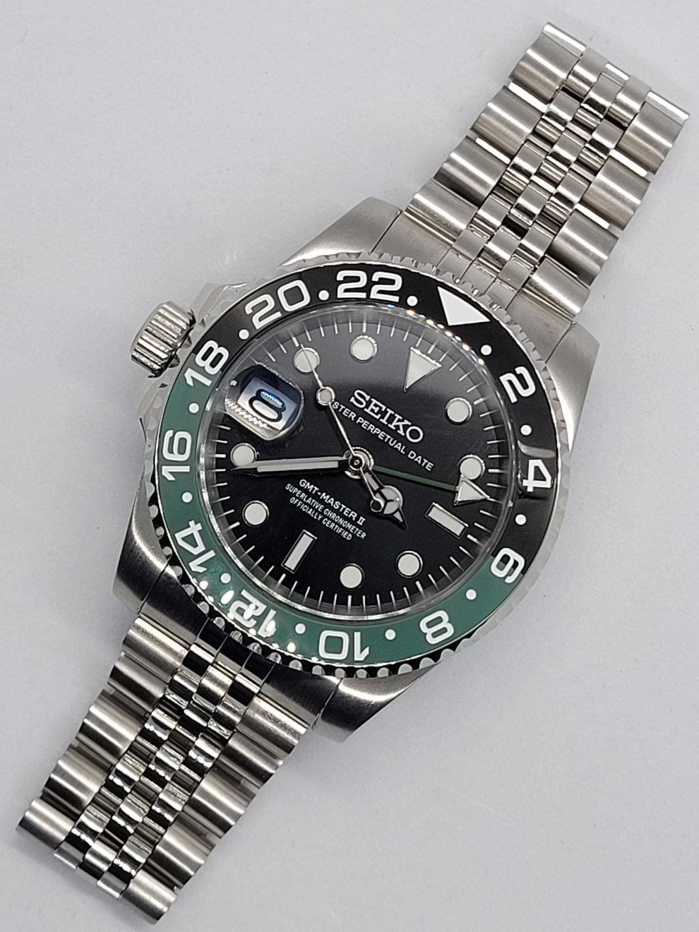 Seiko Custom Mod Oyster Perpetual Green Bezel Black Dial Automatic Date