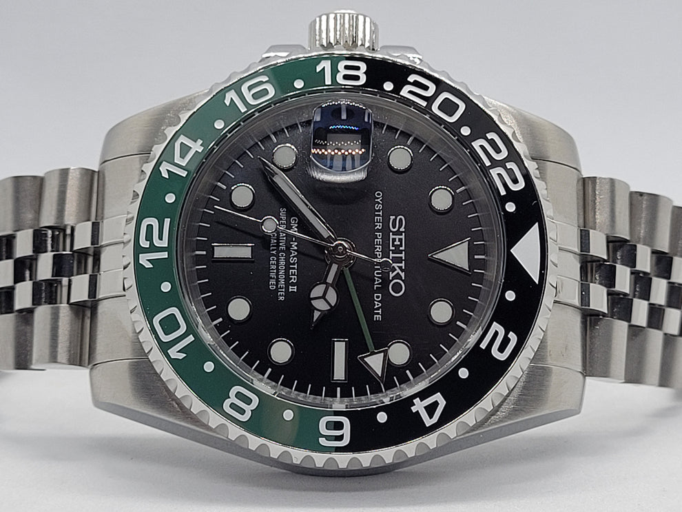 Seiko Custom Mod Oyster Perpetual Green Bezel Black Dial Automatic Date