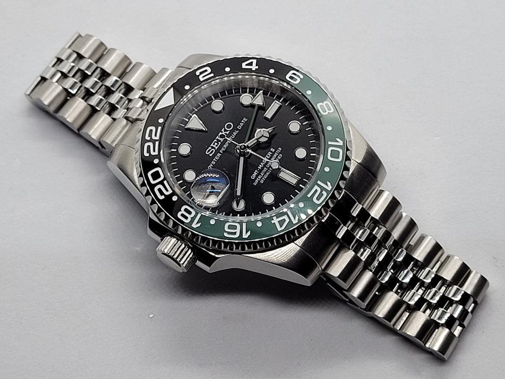 Seiko Custom Mod Oyster Perpetual Green Bezel Black Dial Automatic Date