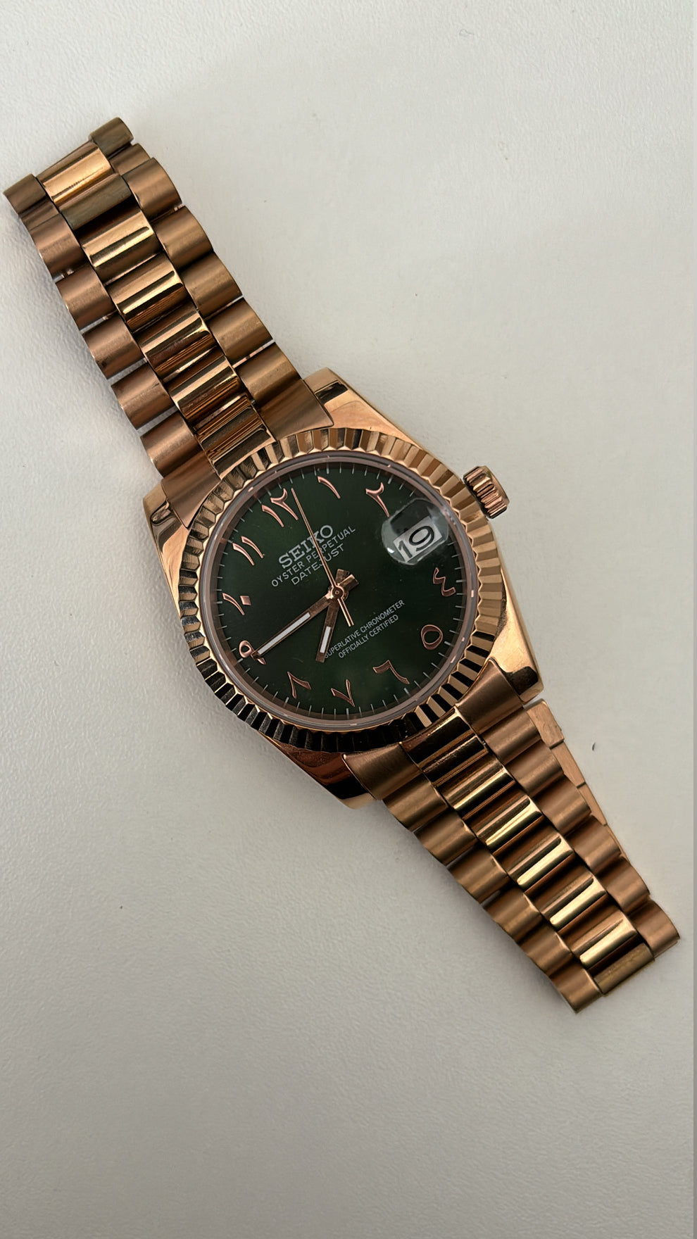 Seiko Mod Datejust Rose Gold Olive Green Arabic Dial NH35 Automatic