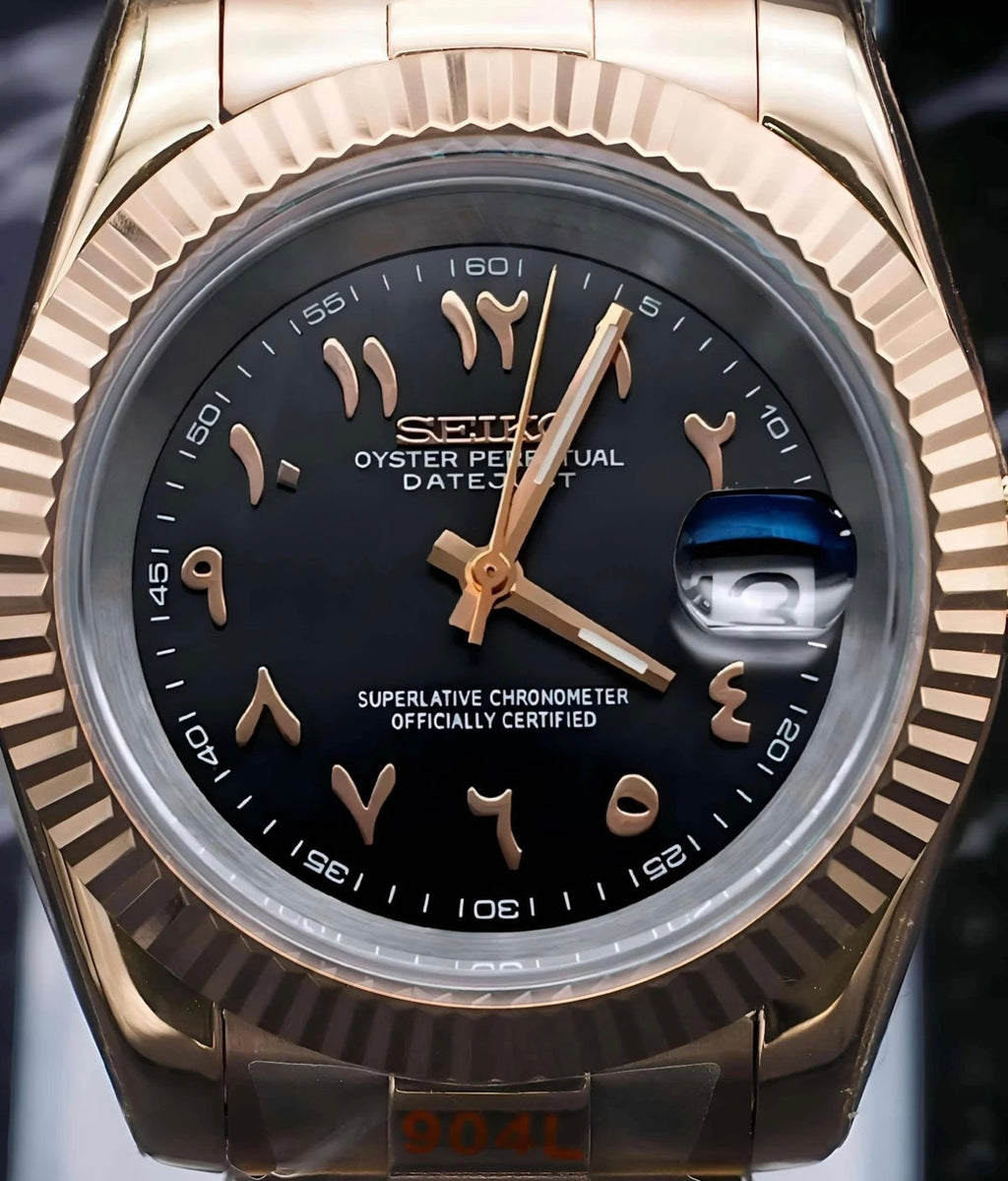 Seiko Mod Oyster Perpetual Datejust – Rose Gold Arabic Dial NH35 Automatic