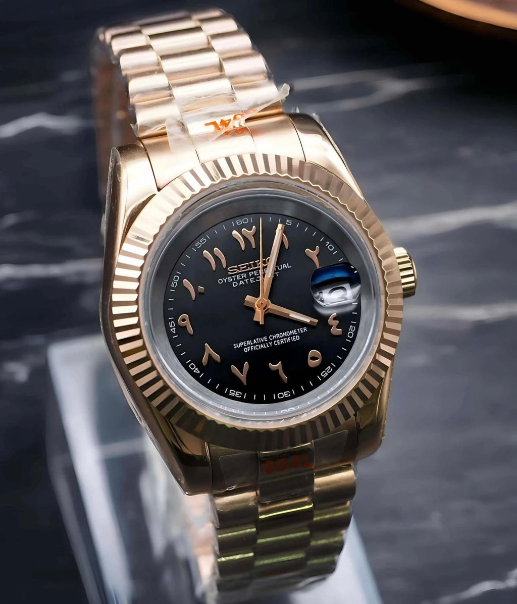 Seiko Mod Oyster Perpetual Datejust – Rose Gold Arabic Dial NH35 Automatic
