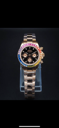 Seiko Rainbow Daytona Mod - Vibrant Gem Bezel, Black Dial, Rose Gold Oyster Bracelet