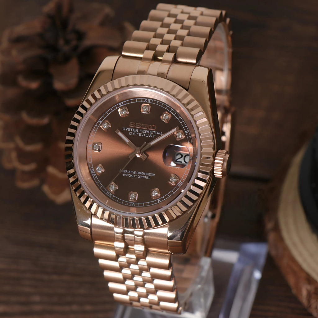 Seiko Mod Datejust – Rose Gold “Chocolate Diamond” Jubilee Automatic